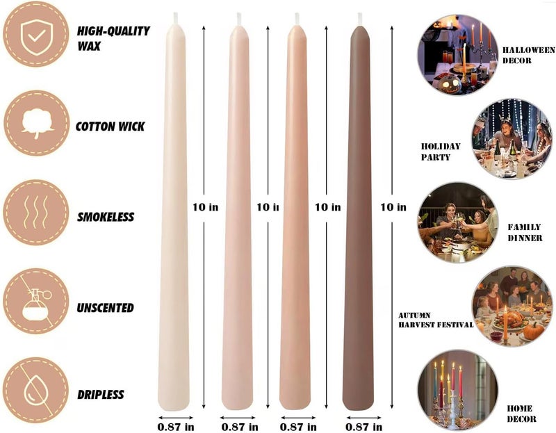Sihuida 12-Pack Gradient Mocha Taper Candles, 10 Inch Unscented Dripless Candlesticks, Long-Lasting Burn Time of 7-8 Hours, Perfect for Dinners Parties and Home Décor - Image 2